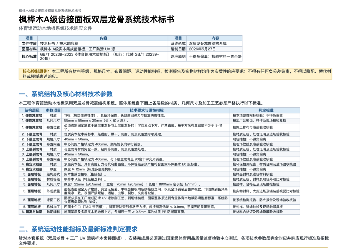 运动木地板技术标书预览